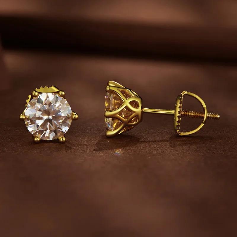 (bild till) Pandora-stil Förgyllade Örhängen med Enkarat Moissanite och Sexklor - MSE004-BL - View 2
