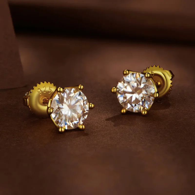 (bild till) Pandora-stil Förgyllade Örhängen med Enkarat Moissanite och Sexklor - MSE004-BL - View 3