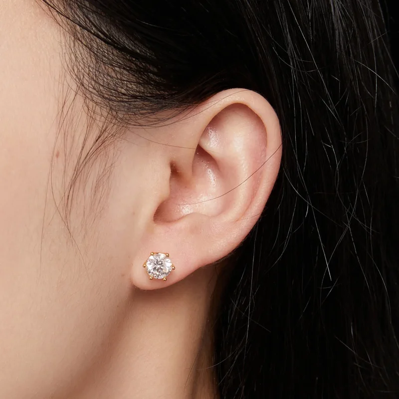 (bild till) Pandora-stil Förgyllade Örhängen med Enkarat Moissanite och Sexklor - MSE004-BL - View 4