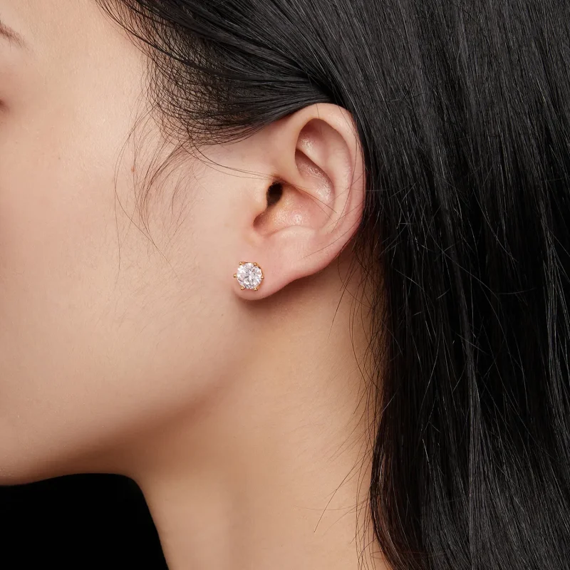 (bild till) Pandora-stil Förgyllade Örhängen med Enkarat Moissanite och Sexklor - MSE004-BL - View 5