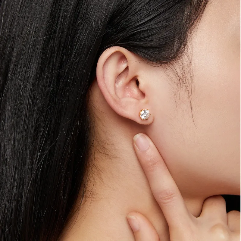 (bild till) Pandora-stil Förgyllade Örhängen med Enkarat Moissanite och Sexklor - MSE004-BL - View 6