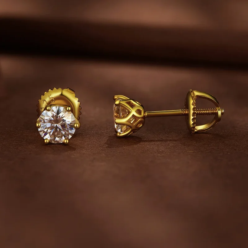(bild till) Pandora-stil Förgyllad 0,5 karat Sex-klor Moissanite Örhängen - MSE004-BS - View 2