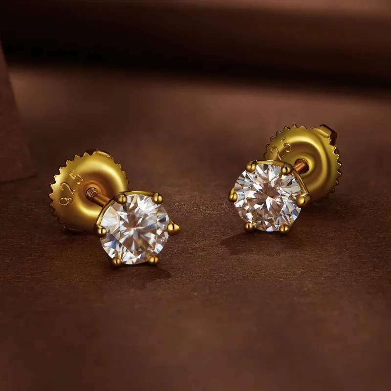 (bild till) Pandora-stil Förgyllad 0,5 karat Sex-klor Moissanite Örhängen - MSE004-BS - View 3