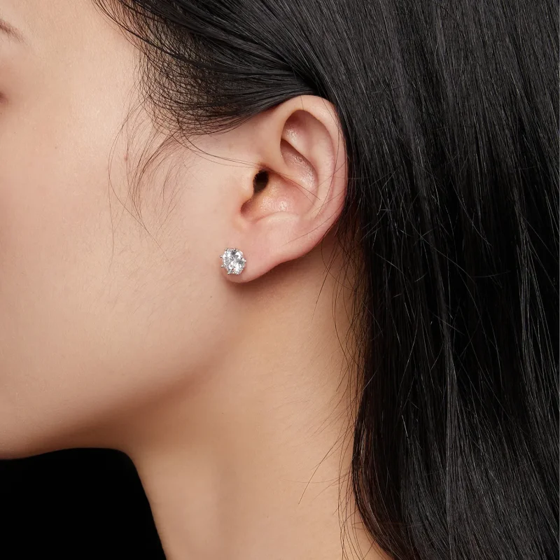 (bild till) Pandora-stil 1 karat Moissanite-stiftöronhängen - MSE019-L - View 5
