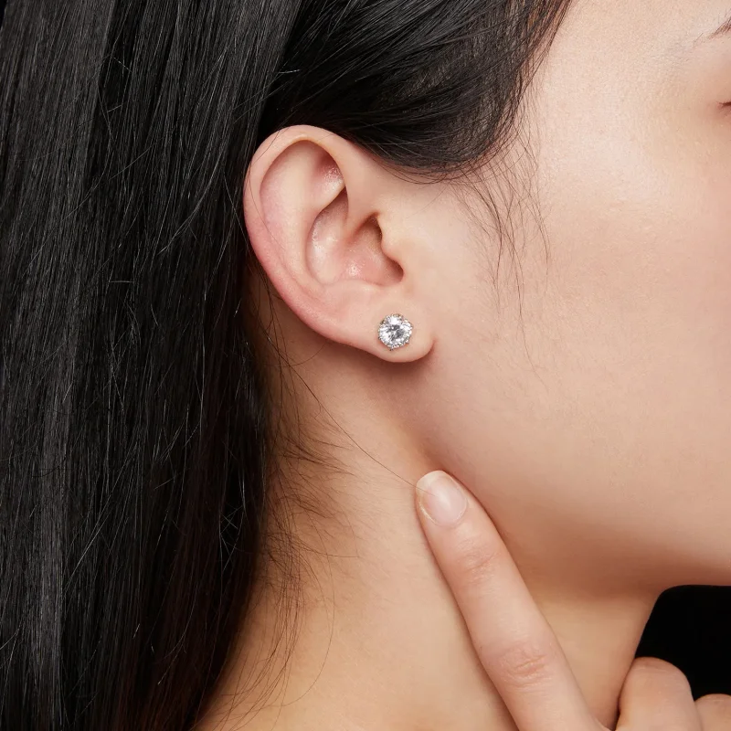 (bild till) Pandora-stil 1 karat Moissanite-stiftöronhängen - MSE020-L - View 6