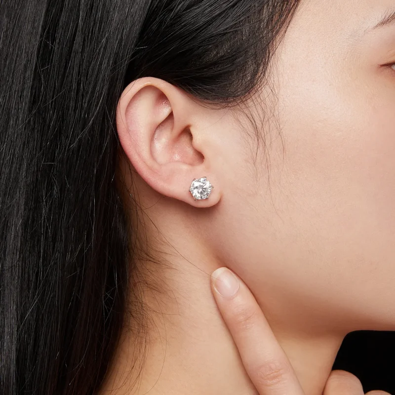 (bild till) Pandora Style 2 karat Moissanite-studsöronhängen - MSE021-L - View 6