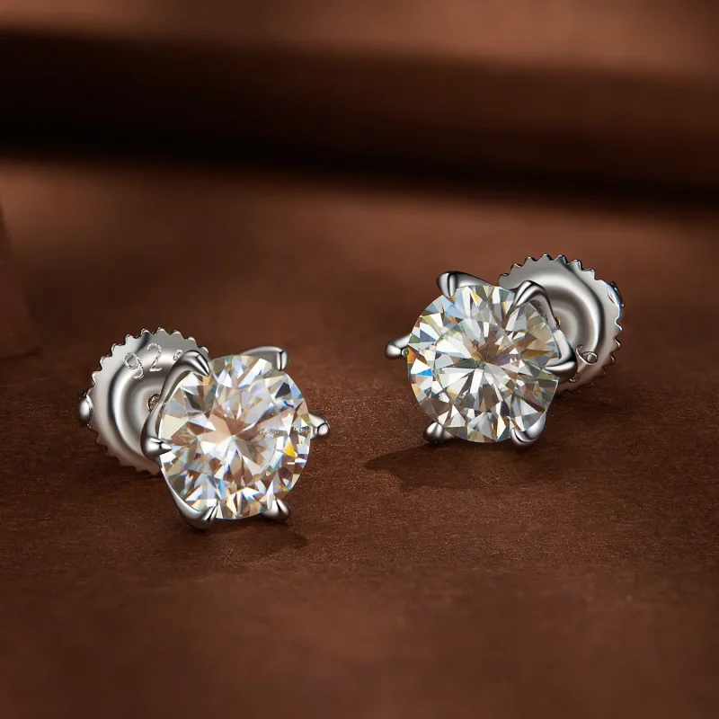 (bild till) Pandora-stil 1 karat Moissanite-sticköronringar - MSE021-S - View 3