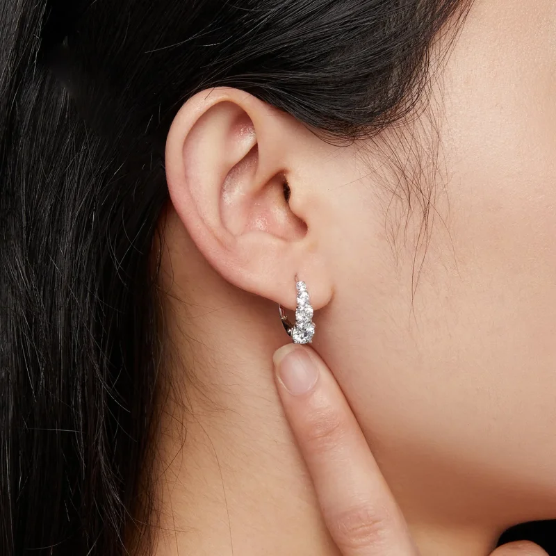 (bild till) Pandora-stil Moissanite-örhängen i form av ringar - MSE023 - View 5