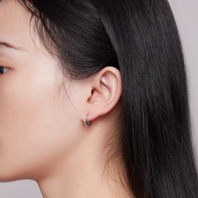 (bild till) Pandora Style Wave Hoops-örhängen - SCE1593 - View 7