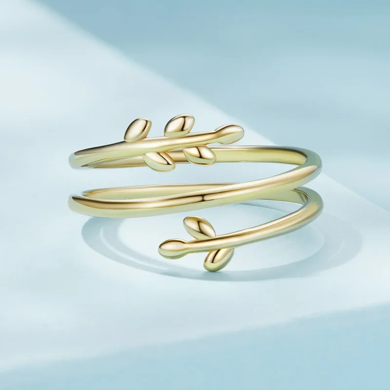 (bild till) Pandora-stil Förgyllade Cirkelformade Löv Öppen Ring - SCR755-B - View 3
