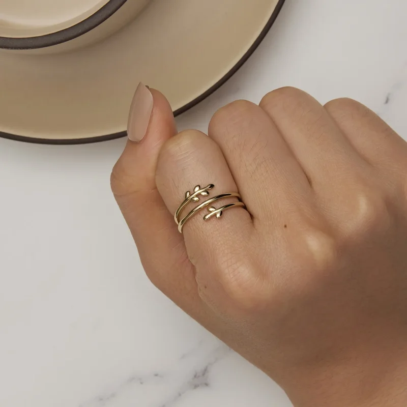 (bild till) Pandora-stil Förgyllade Cirkelformade Löv Öppen Ring - SCR755-B - View 5
