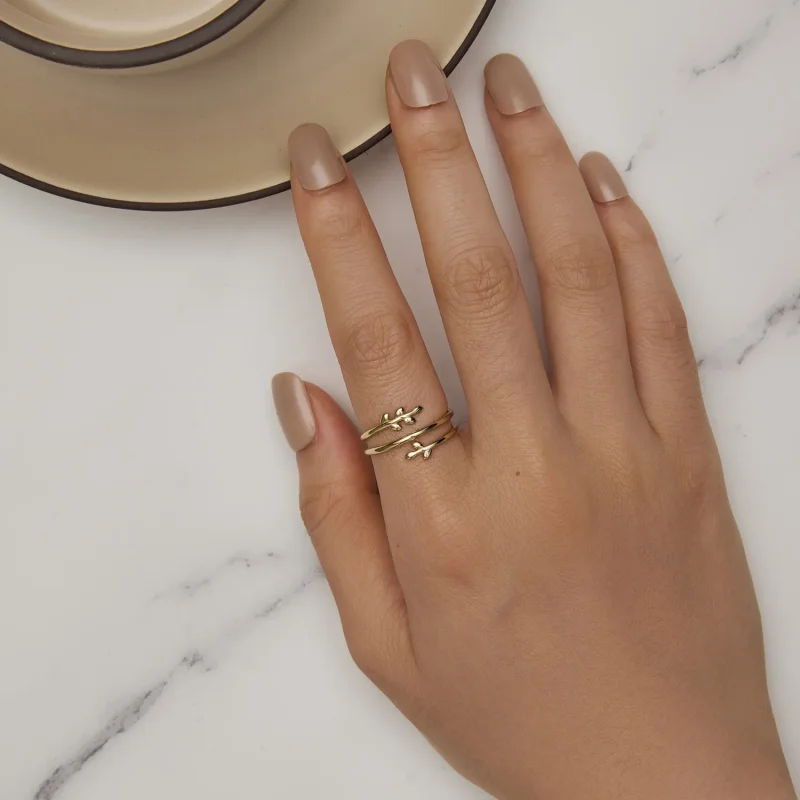 (bild till) Pandora-stil Förgyllade Cirkelformade Löv Öppen Ring - SCR755-B - View 6