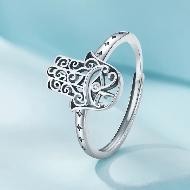 (bild till) Pandora-stil Hand of Fatima öppen ring - SCR938 - View 2