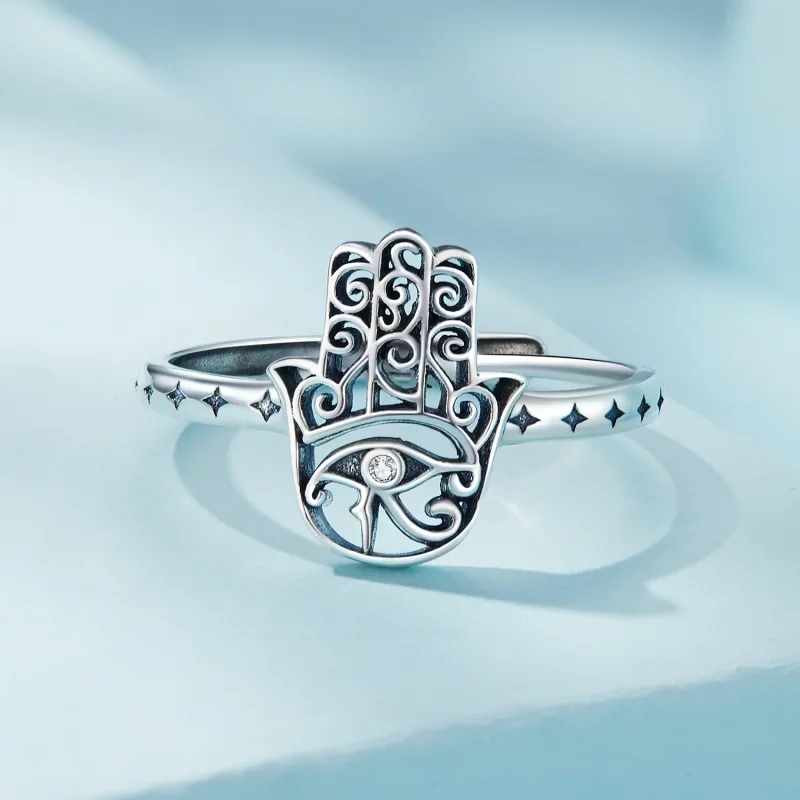 (bild till) Pandora-stil Hand of Fatima öppen ring - SCR938 - View 3