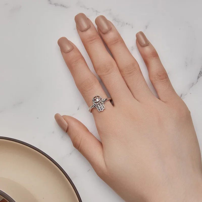(bild till) Pandora-stil Hand of Fatima öppen ring - SCR938 - View 5