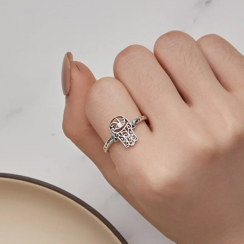 (bild till) Pandora-stil Hand of Fatima öppen ring - SCR938 - View 6