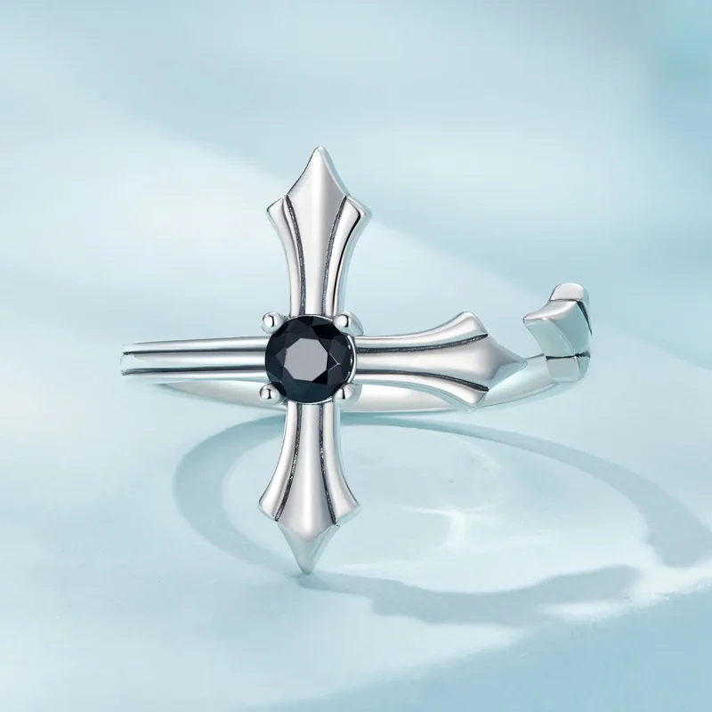 (bild till) Pandora-stil Öppen Ring med Kors - SCR939 - View 3