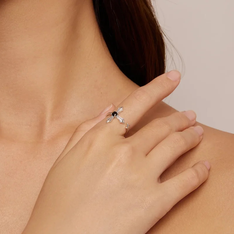 (bild till) Pandora-stil Öppen Ring med Kors - SCR939 - View 4