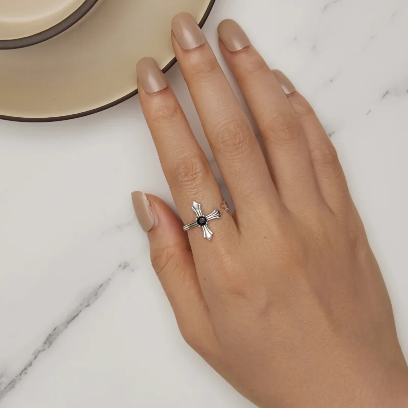 (bild till) Pandora-stil Öppen Ring med Kors - SCR939 - View 5