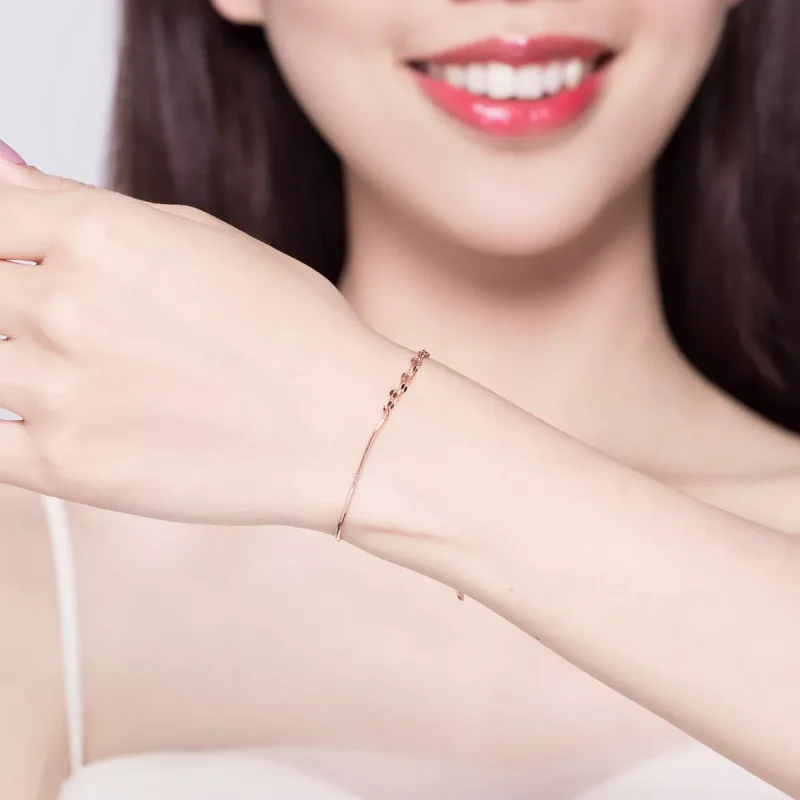 (bild till) Pandora Stil Armband Enkel Linje 14 Karat Roséguld - Scb149 - View 2