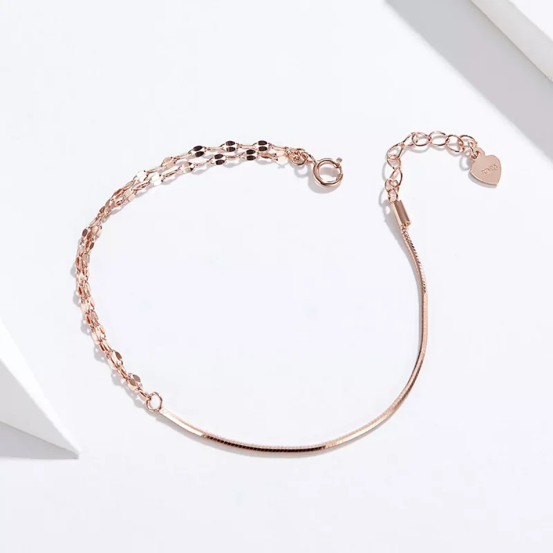 (bild till) Pandora Stil Armband Enkel Linje 14 Karat Roséguld - Scb149 - View 3