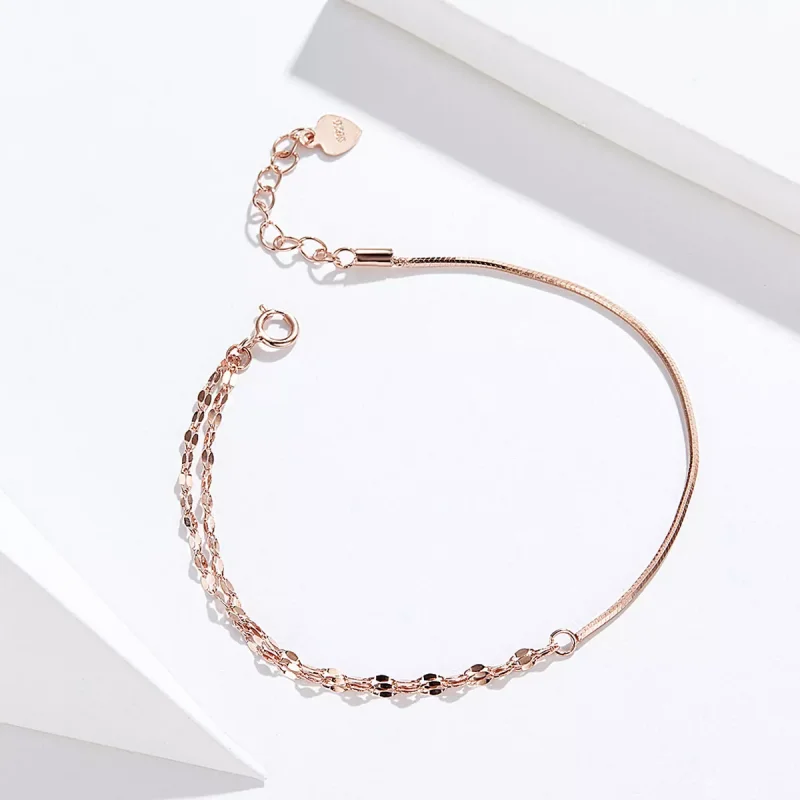 (bild till) Pandora Stil Armband Enkel Linje 14 Karat Roséguld - Scb149 - View 4
