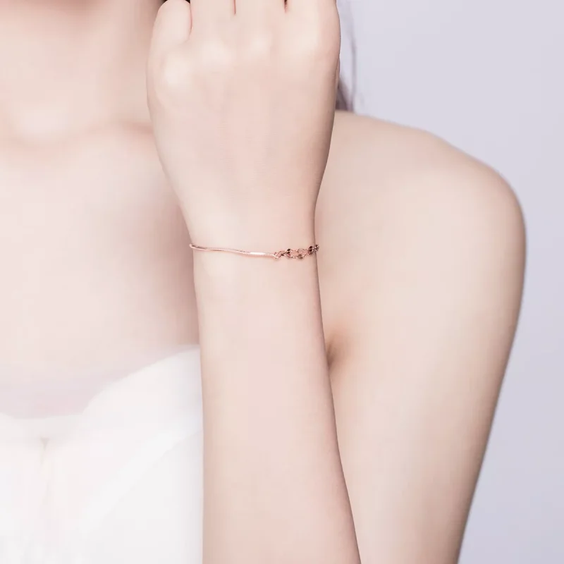 (bild till) Pandora Stil Armband Enkel Linje 14 Karat Roséguld - Scb149 - View 6