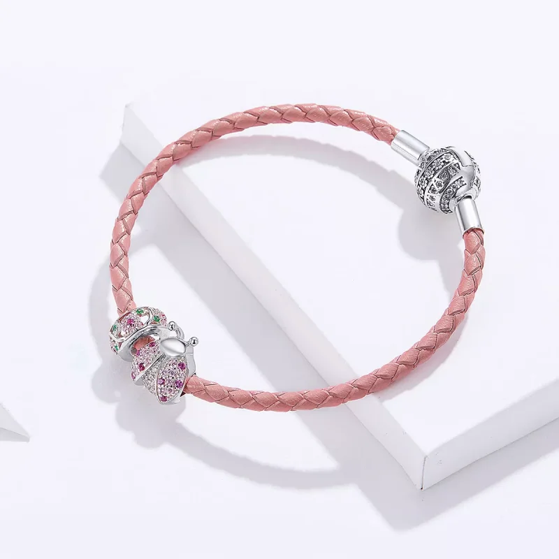 (bild till) Pandora Stil Läderarmband Nyckelpiga - Scb823 - View 4