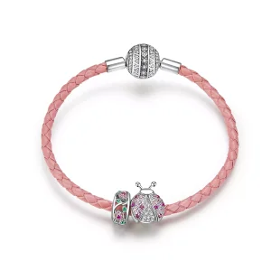 (bild till) Pandora Stil Läderarmband Nyckelpiga - Scb823