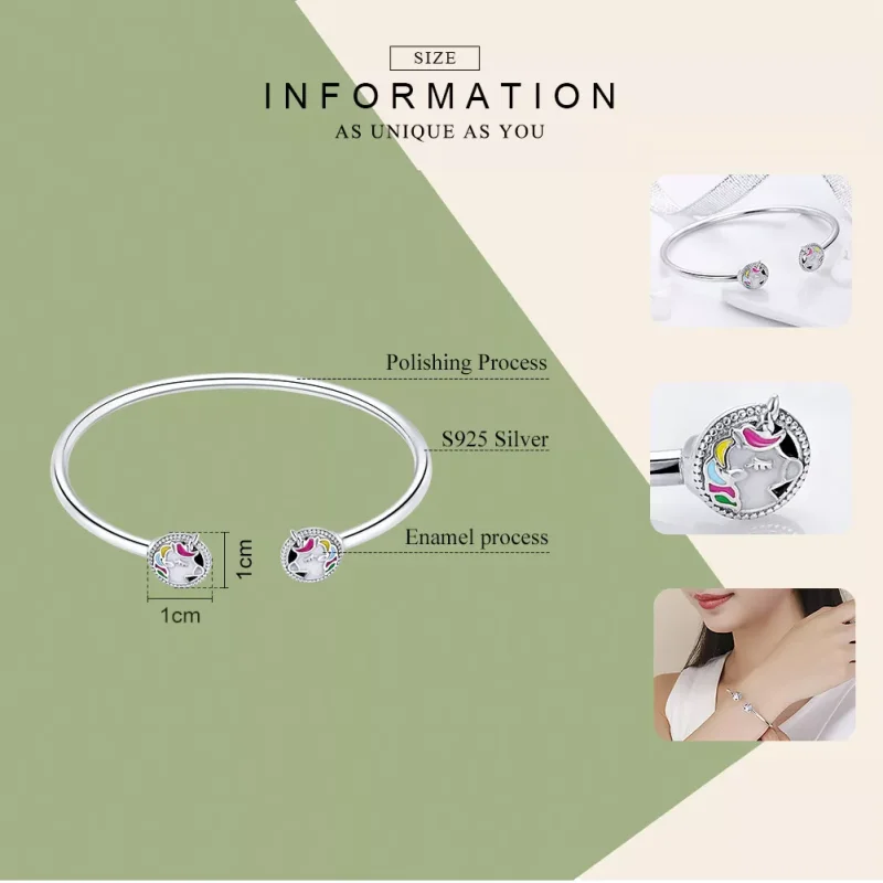 (bild till) Pandora Stil Öppen Armring Unicorn Minne - Scb082 - View 5
