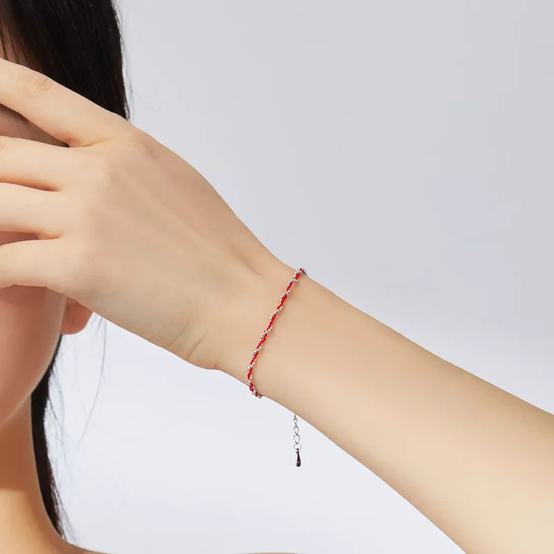 (bild till) Pandora Stil Sladd Armband Röd Rep - Scb173-Rd - View 3