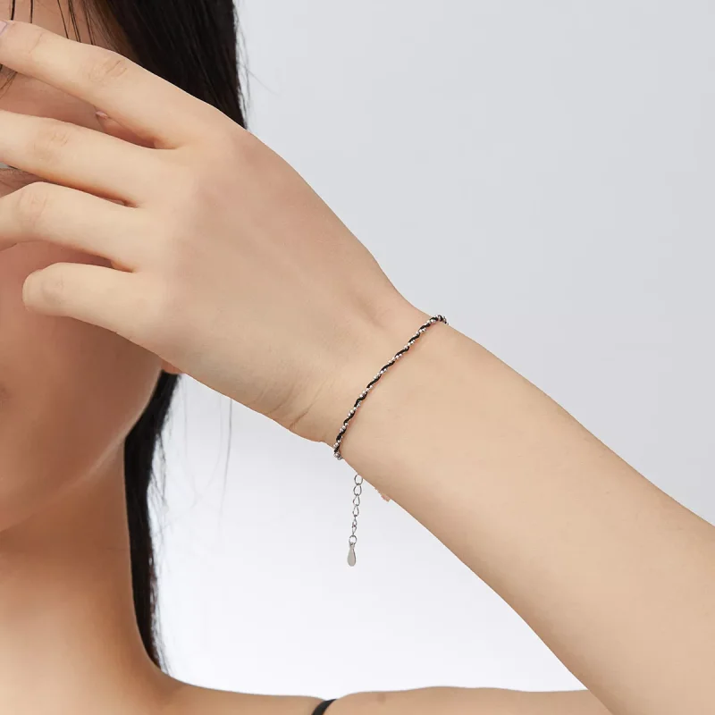 (bild till) Pandora Stil Sladd Armband Svart Rep - Scb173-Bk - View 2