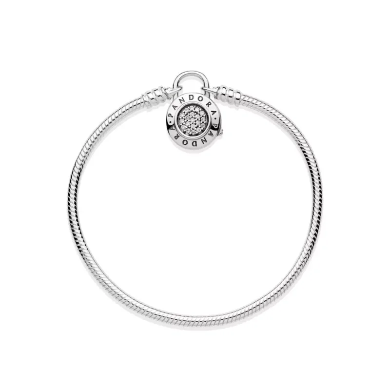 (bild till) Moments Smooth Silver Ormkedjearmband, PANDORA Signature Padlock - View 4