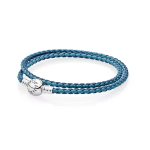 (bild till) Pandora Läderarmband Blandat Blåvävt Dubbelläder - 590747Cbmx-D