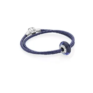 (bild till) Pandora Läderarmband Blått Dubbelläder - R900167