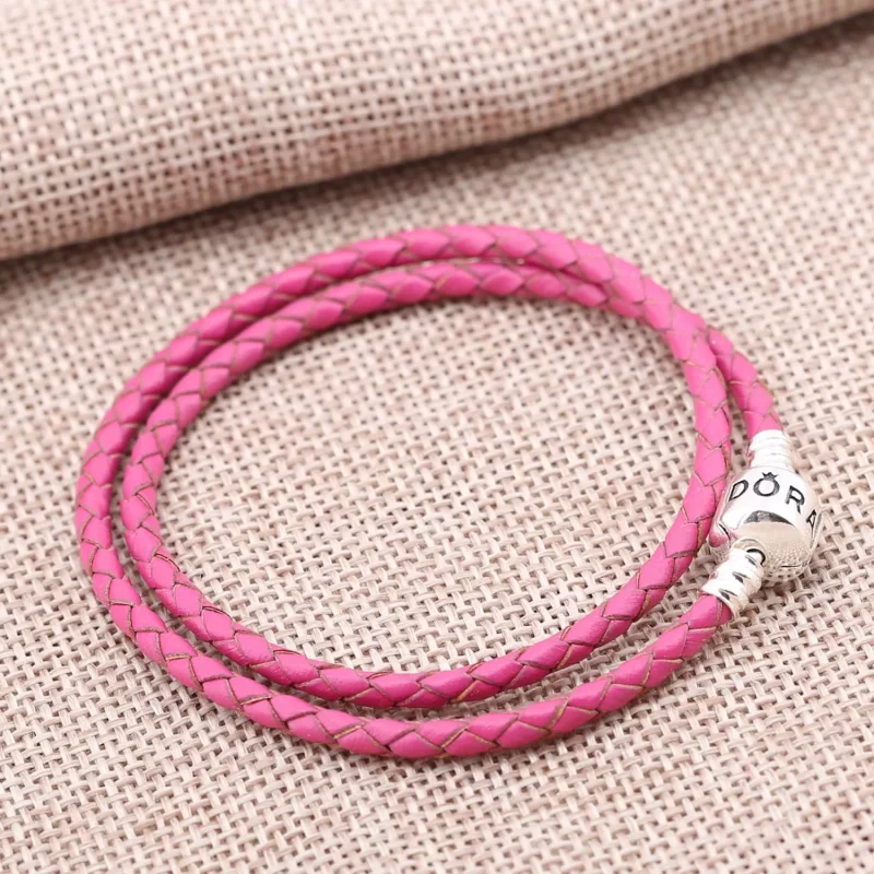 (bild till) Pandora Läderarmband Dubbelt Rosa Läder - 590705Cdb-R - View 2