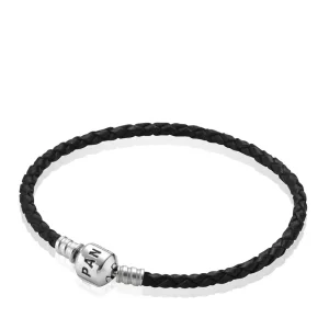 (bild till) Pandora Läderarmband Ögonblick Enkelvävt Läder - 590705Cbk-S