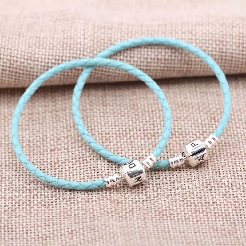 (bild till) Pandora Läderarmband Ljusblå Enkel Läderlås - 590705Crd-Bc - View 2