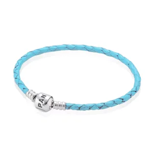 (bild till) Pandora Läderarmband Ljusblå Enkel Läderlås - 590705Crd-Bc