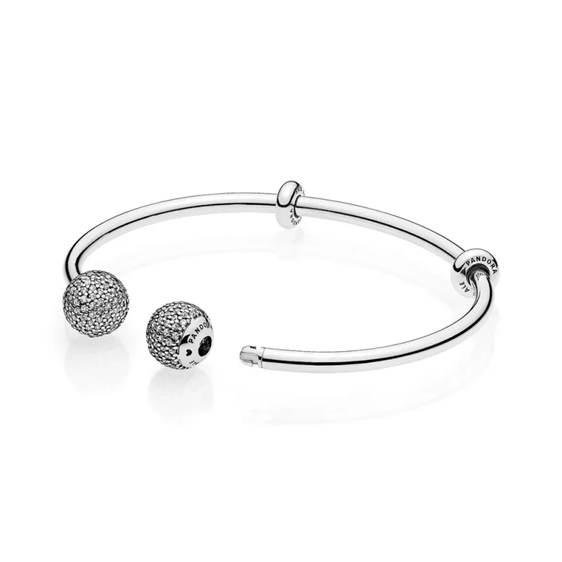 (bild till) PANDORA Moments Silver Öppen armring, Pavé Caps 596438CZ - View 2