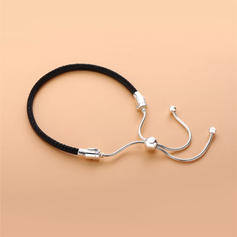 (bild till) PANDORA Moments Sliding Leather Armband, Black 597225CBK - View 2