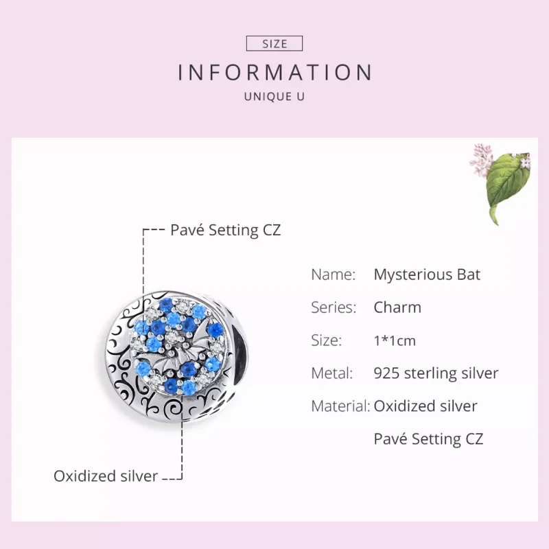 (bild till) Pandora Stil Berlock Blue Stone Mysterious Bat - Scc1554 - View 7
