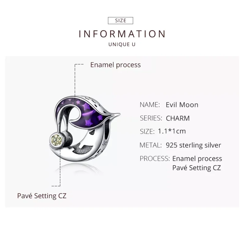 (bild till) Pandora Stil Berlock Evil Moon - Scc1618 - View 8