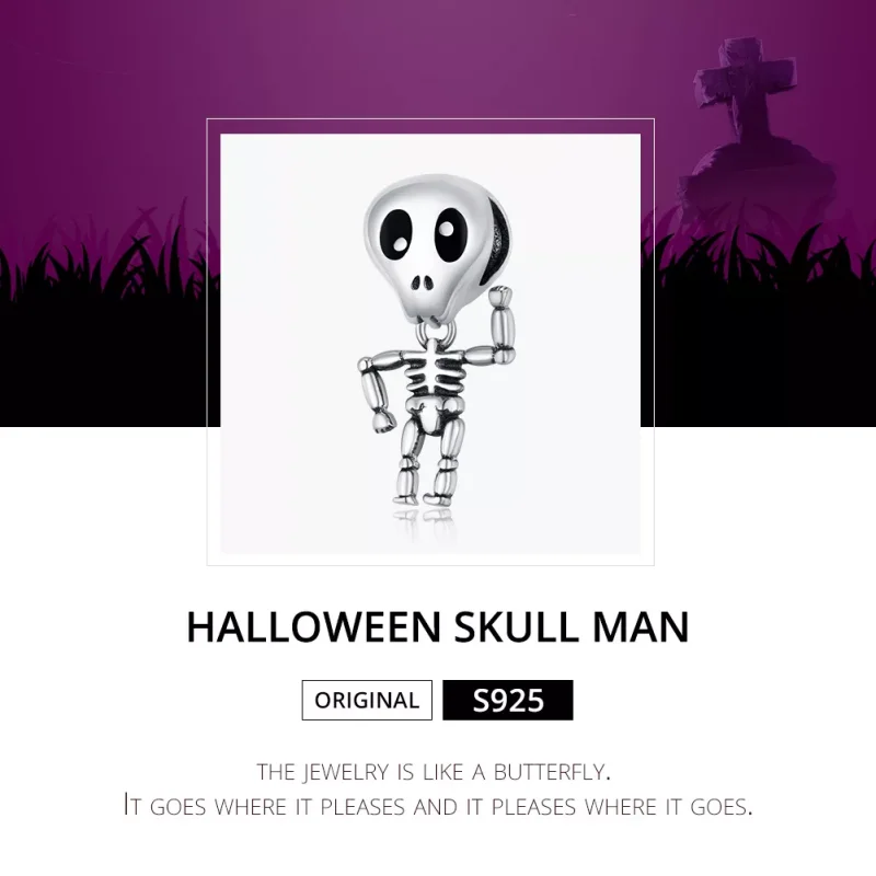 (bild till) Pandora Stil Berlock Halloween Skalle Man - Scc1617 - View 6