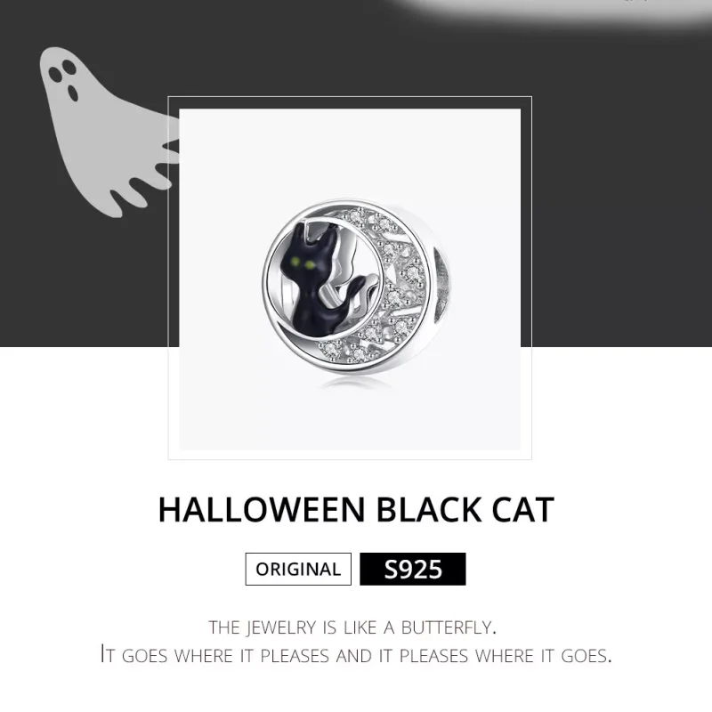 (bild till) Pandora Stil Berlock Halloween Svart Katt - Bsc325 - View 6
