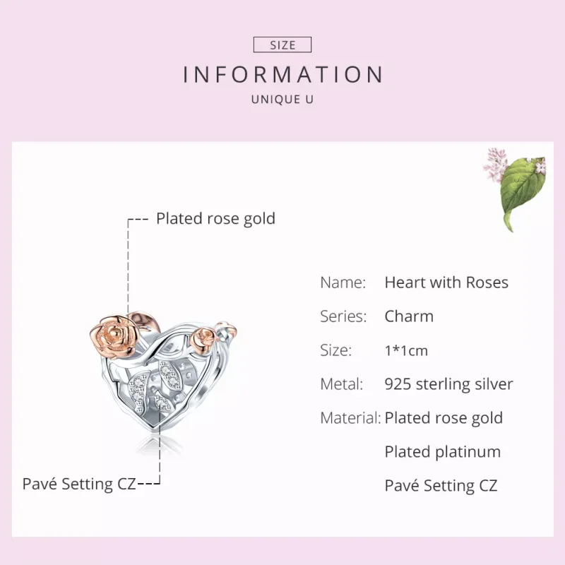(bild till) Pandora Stil Berlock Hjärta Med Rosor - Bsc280 - View 7