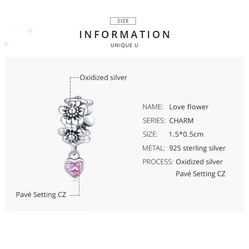 (bild till) Pandora Stil Berlock Love Flower - Scc1485 - View 7