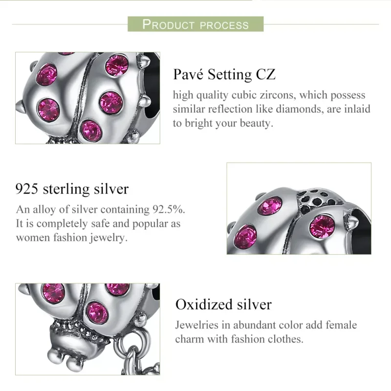 (bild till) Pandora Stil Berlock Nyckelpiga Med Sin Bebis - Scc364 - View 6