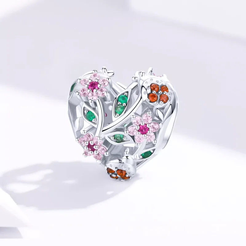 (bild till) Pandora Stil Berlock Nyckelpiga Och Blommor - Bsc117 - View 2