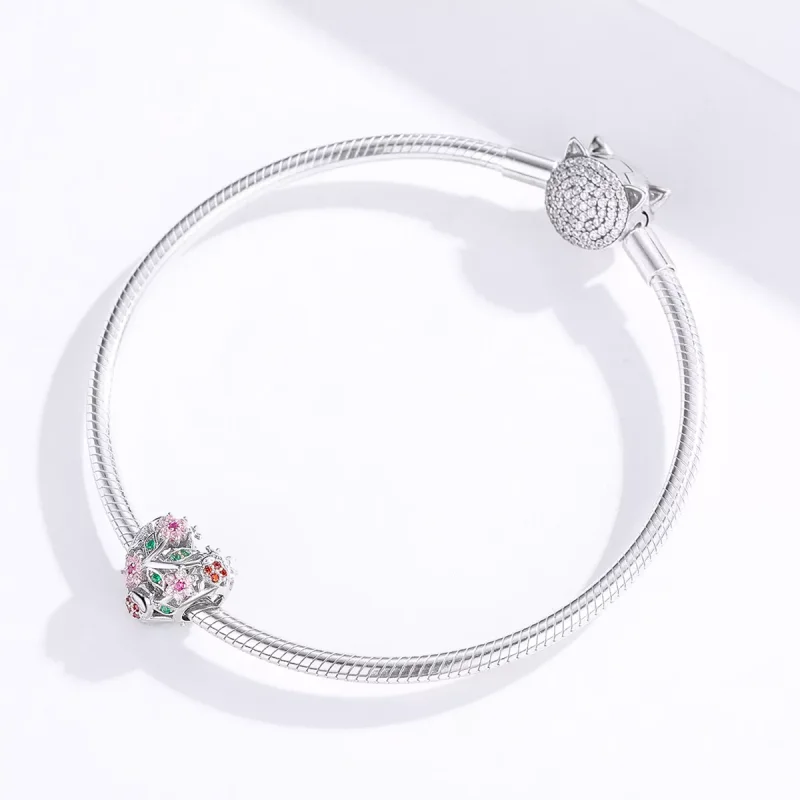 (bild till) Pandora Stil Berlock Nyckelpiga Och Blommor - Bsc117 - View 4